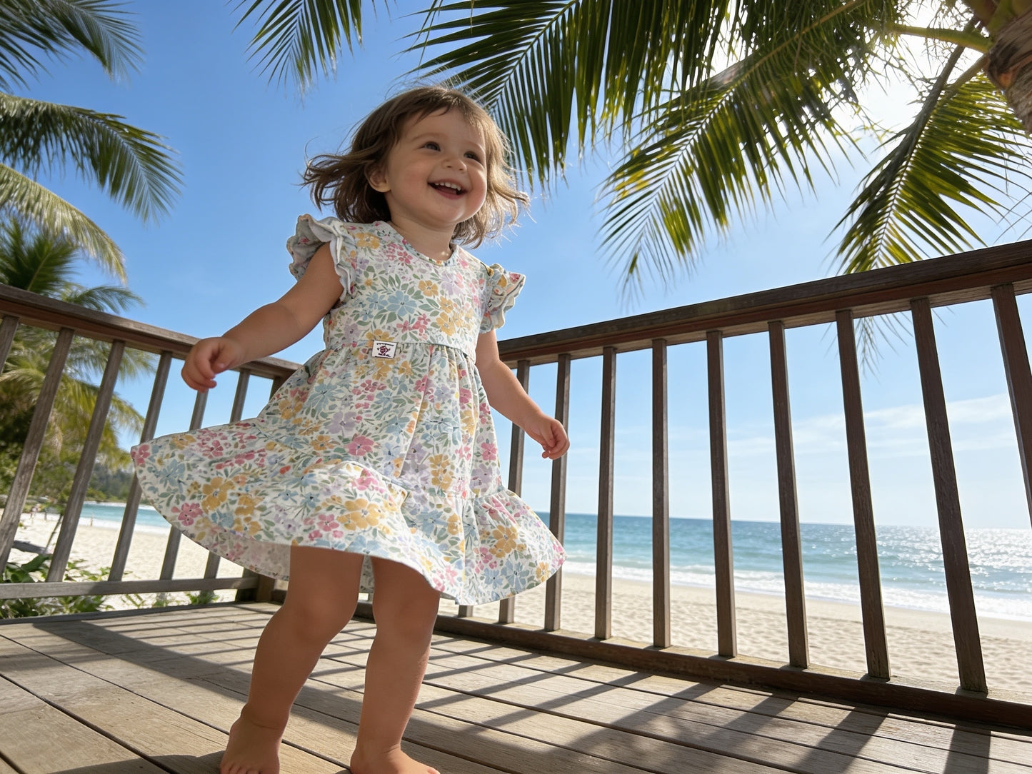 Floral Print Summer Dress With Ruffle Short Sleeve