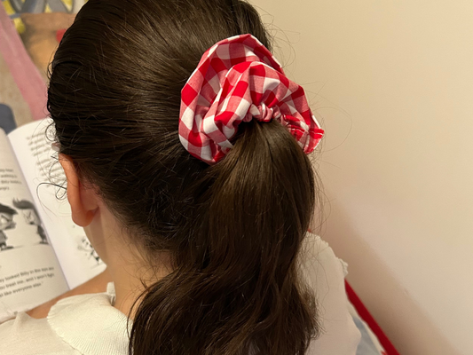 Cotton scrunchies for school gingham hair accessories ponytail ties handmade in uk