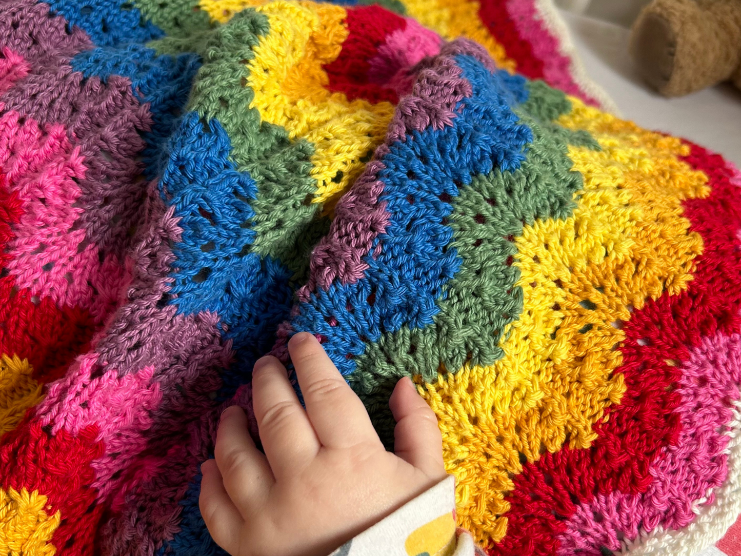 Organic Cotton Rainbow Baby Blanket Hand Knitted Stroller Cover Cotton Blanket Newborn Baby Shower Gift