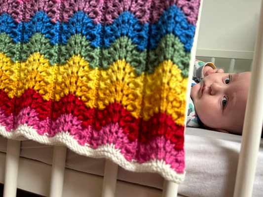 Organic Cotton Rainbow Baby Blanket Hand Knitted Stroller Cover Cotton Blanket Newborn Baby Shower Gift