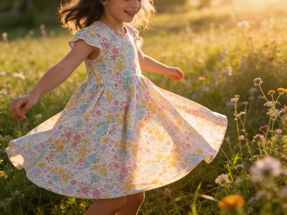 Floral Print Summer Dress With Ruffle Short Sleeve