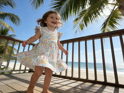 Floral Print Summer Dress With Ruffle Short Sleeve