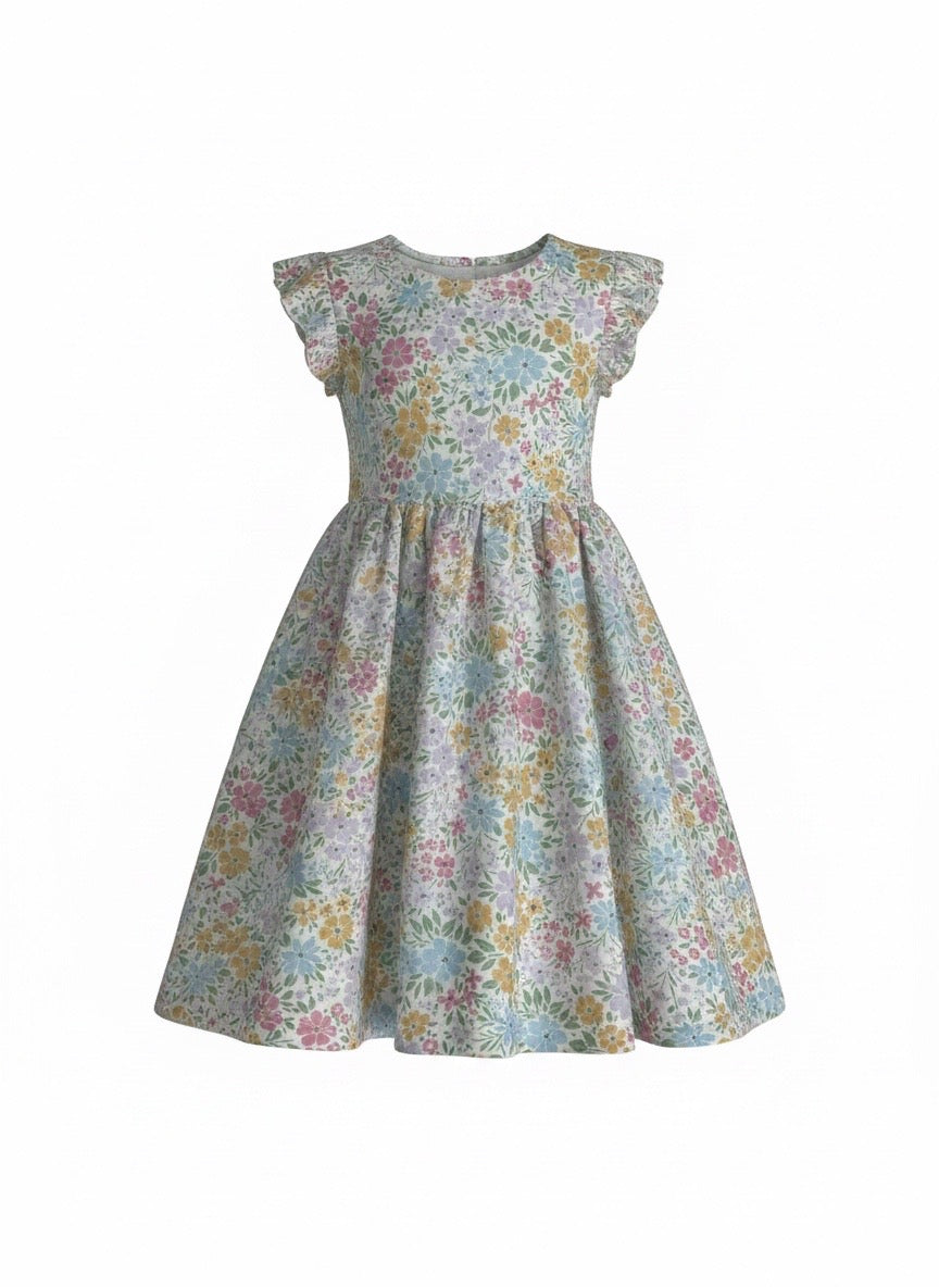 Floral Print Summer Dress With Ruffle Short Sleeve